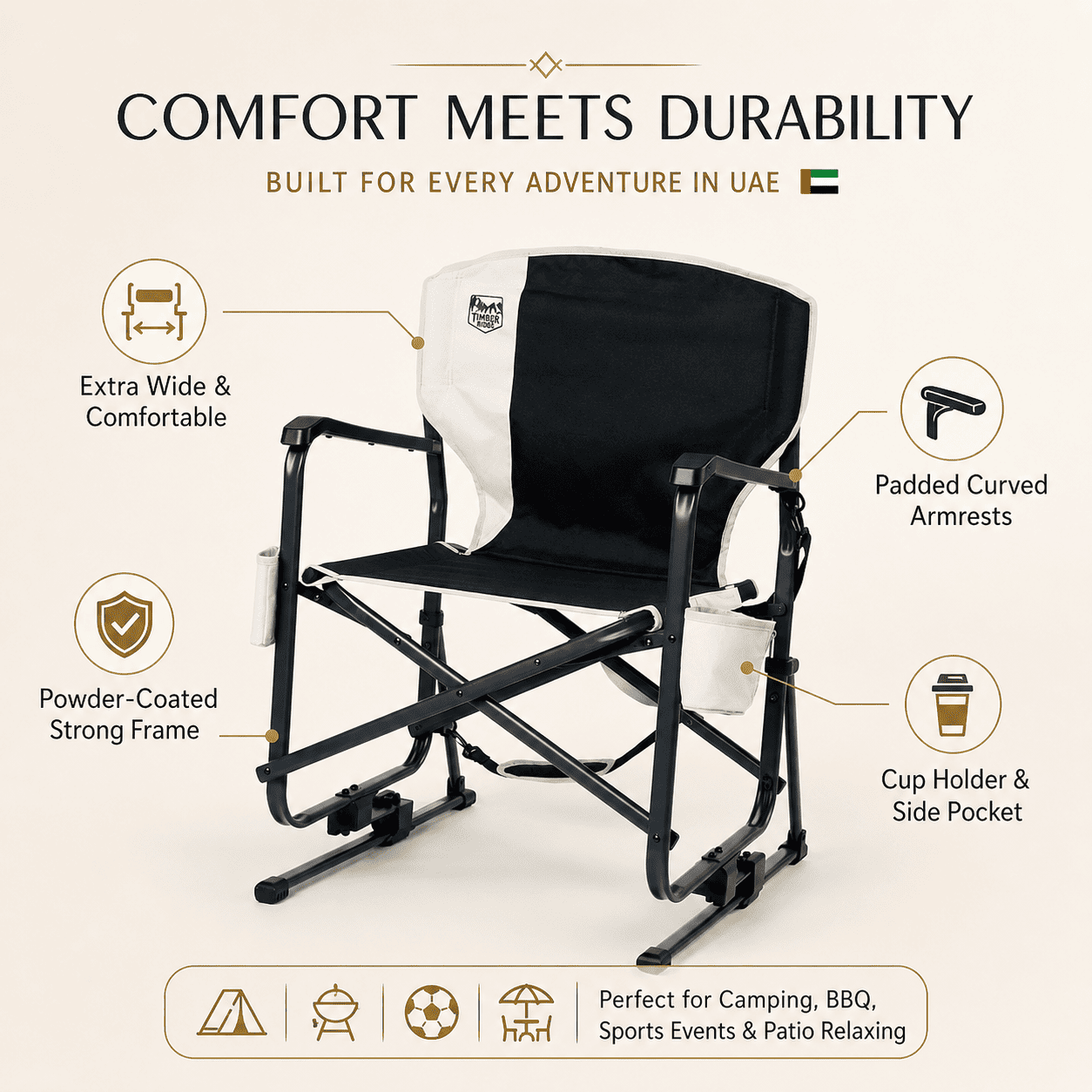 Camping Chair | Portable Folding Rocking Chair Perfect for Patios, Porches, and Camping Trips