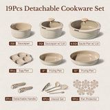 19Pcs Ceramic Cookware Set Nonstick with Detachable Handle