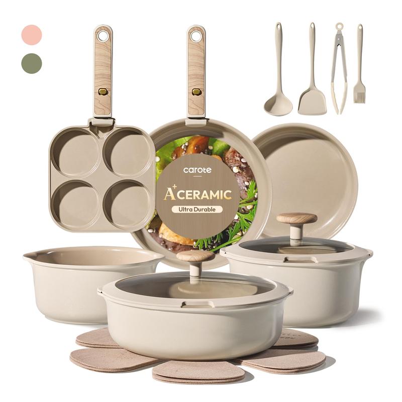 19Pcs Ceramic Cookware Set Nonstick with Detachable Handle