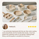 19Pcs Ceramic Cookware Set Nonstick with Detachable Handle