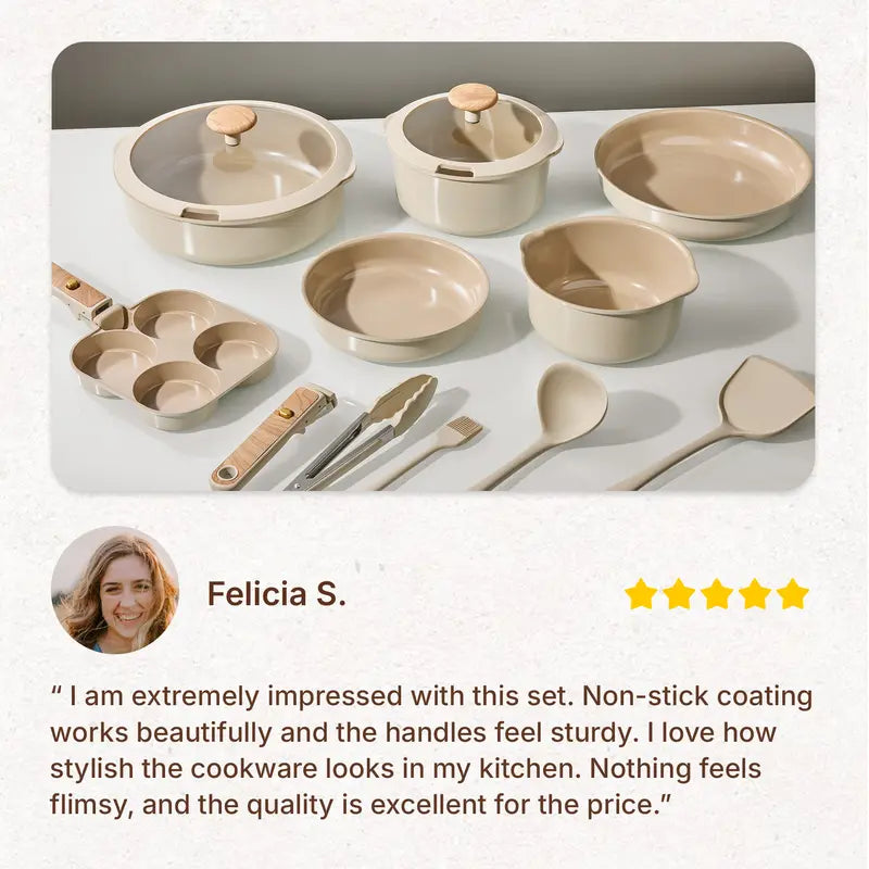 19Pcs Ceramic Cookware Set Nonstick with Detachable Handle