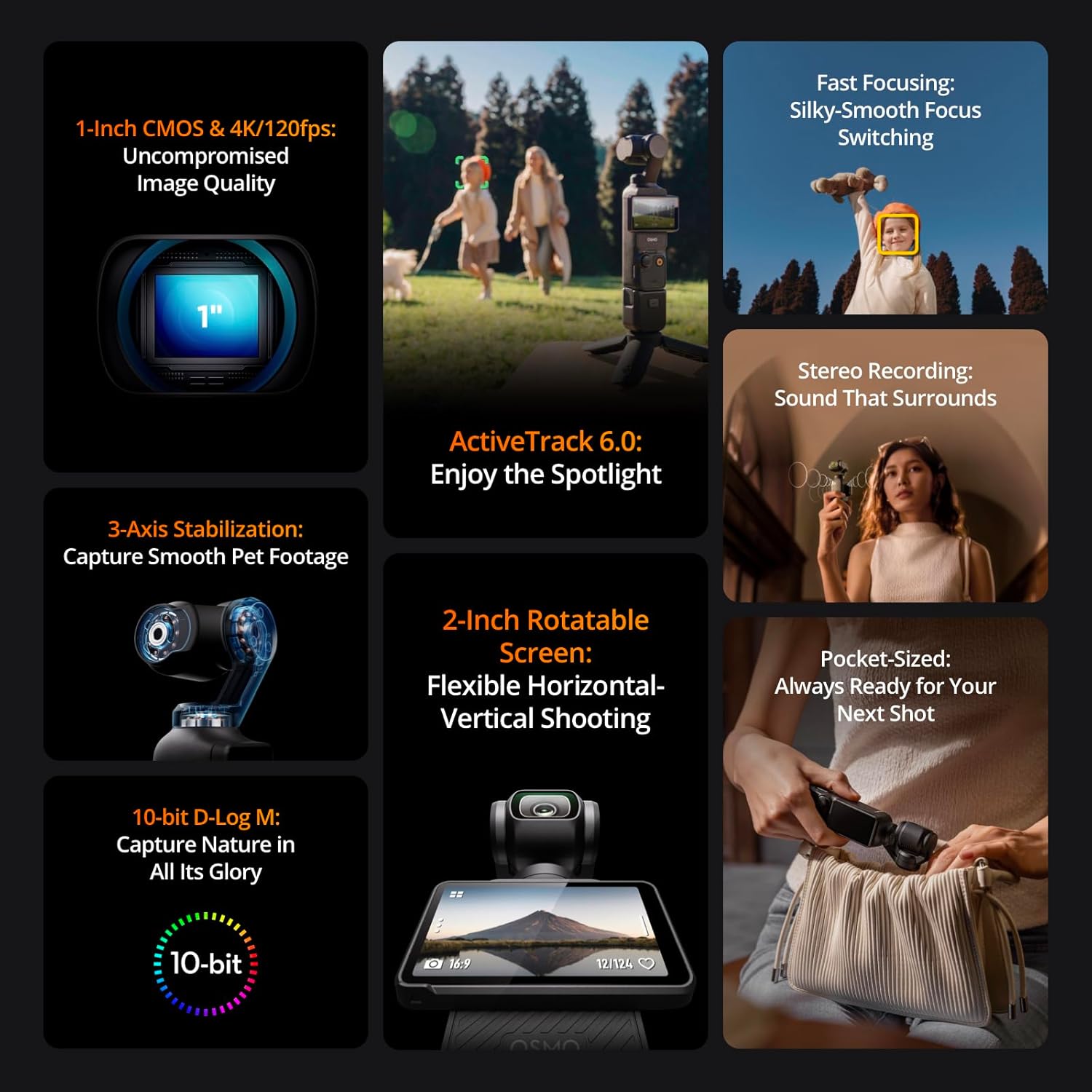 DJI Osmo Pocket 3 Creator Combo, Vlogging Camera with 1'' CMOS & 4K/120fps Video, 3-Axis Stabilization, Face/Object Tracking, Mic Included for Clear Sound