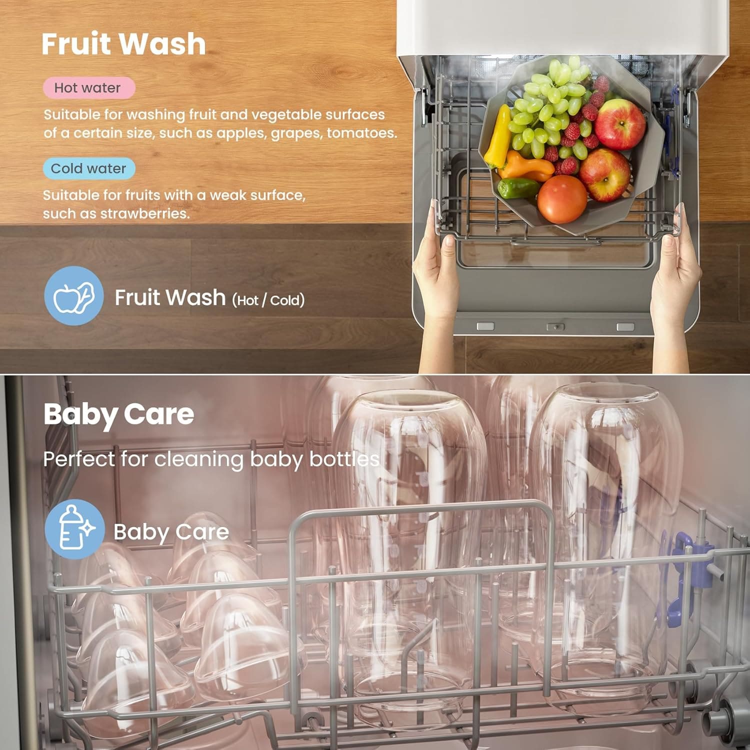 Portable Countertop Dishwashers, Compact Dishwashers with 5L Built-in Water Tank & Inlet Hose, 5 Washing Programs, Baby Care, Air-Dry Function and LED Light for Small Apartments
