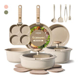 19Pcs Ceramic Cookware Set Nonstick with Detachable Handle
